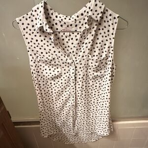 Merona white black polka dot button-down blouse collared size M